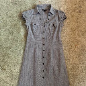 dress, gray and white stripes, form fitted stretch, size small, BCX